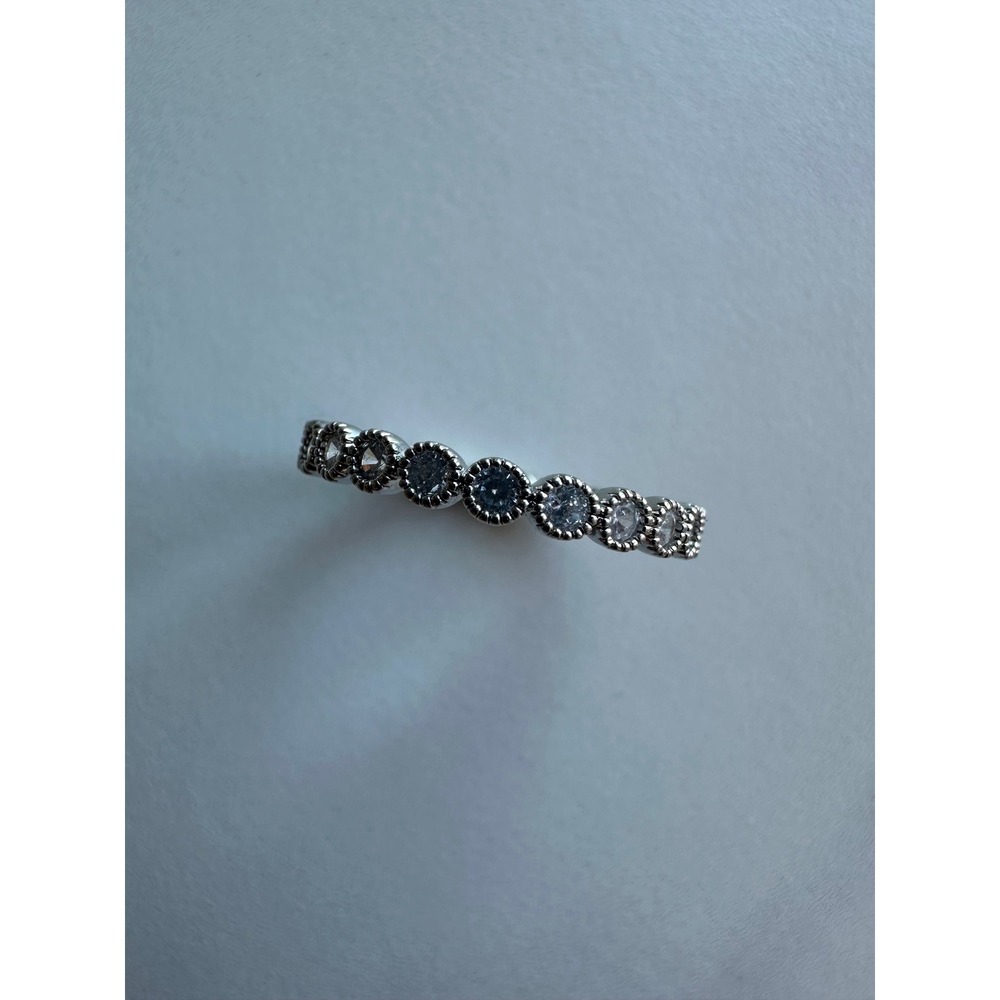 10K White Gold Milgrain Bezel Set Round Stone Eternity Band‎ Ring Size 8.75